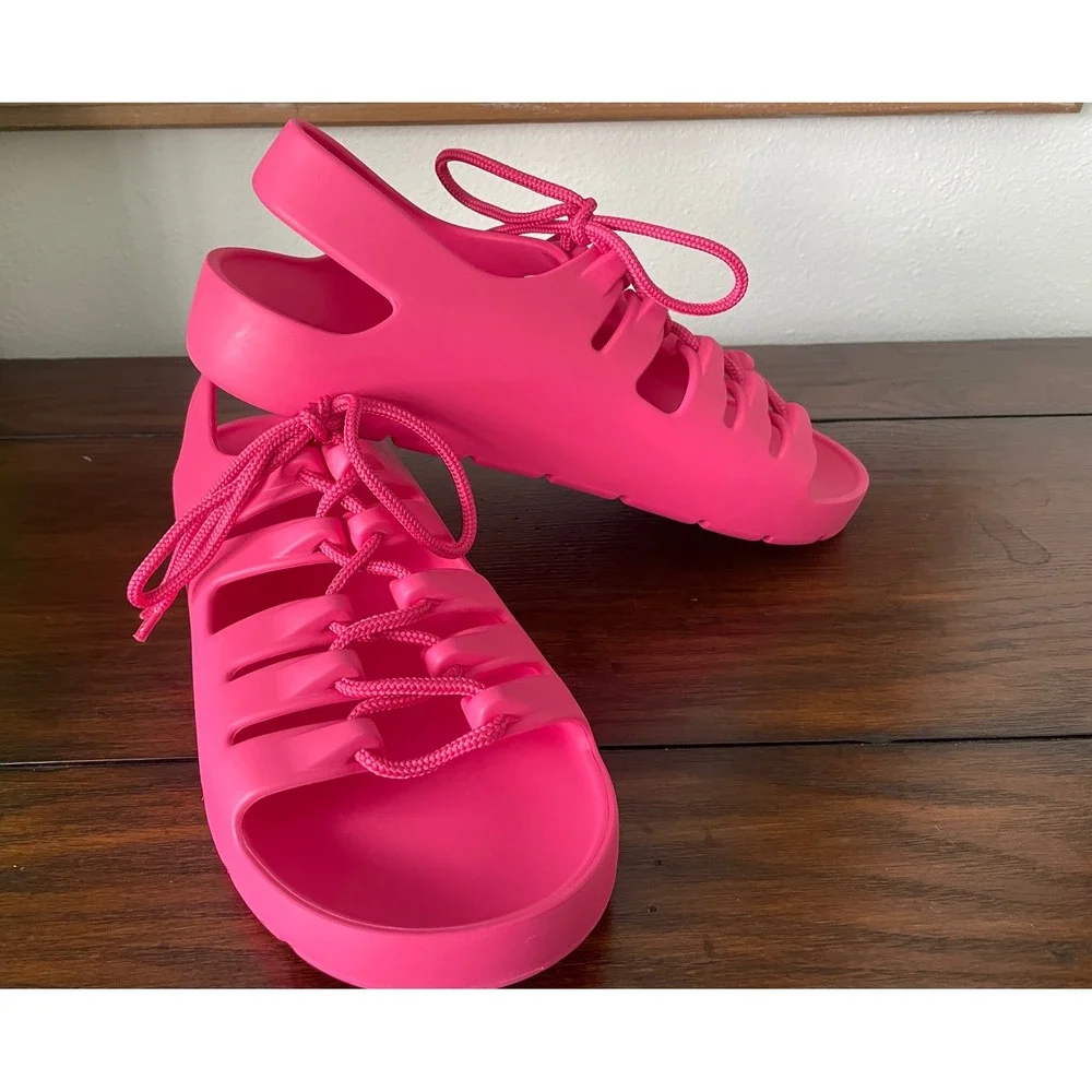 Bottega‎ Veneta Men's 667220 Pink Lace-up open sandals shoe, sz 39